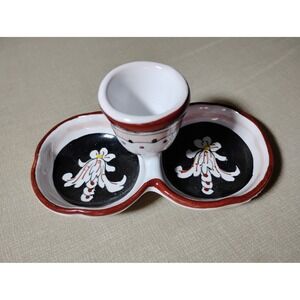 Hand Painted Ceramic Egg Cup Holder Dish with Floral Design Siena Italy